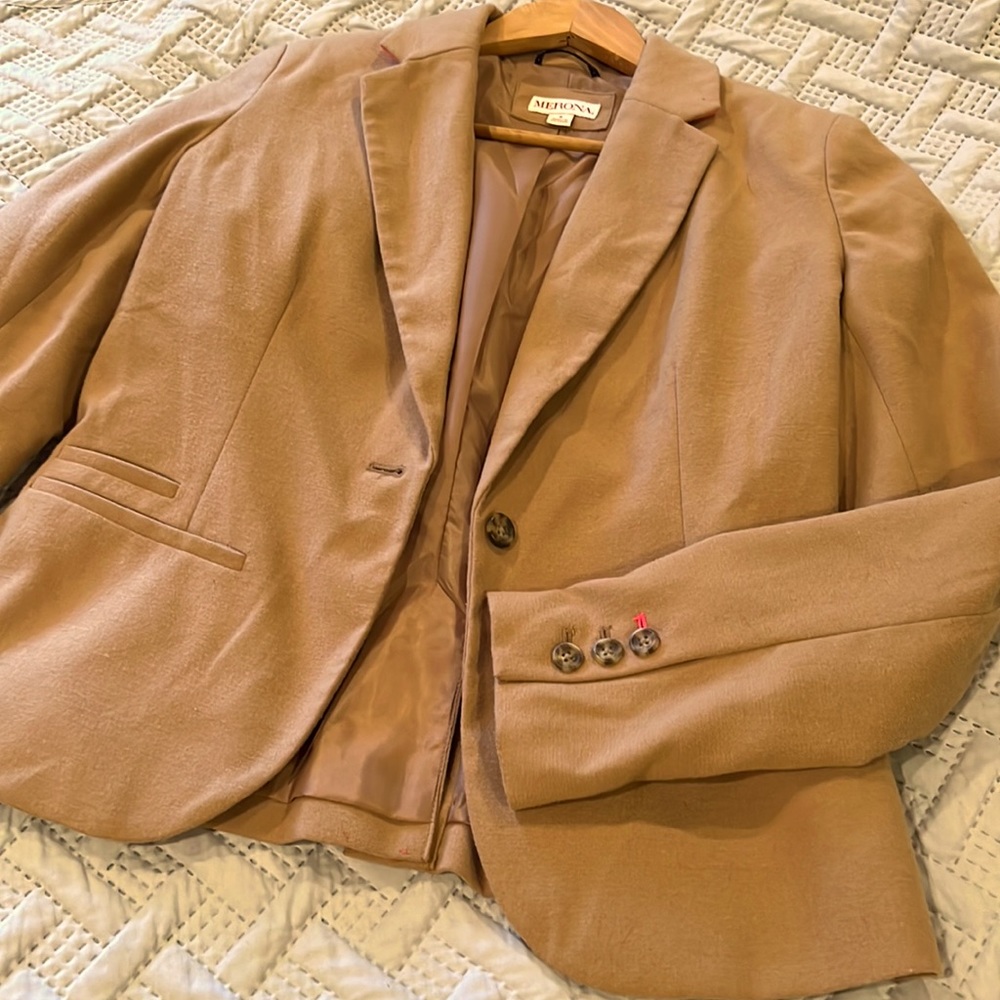 Merona tan blazer with cute hot pink details.
